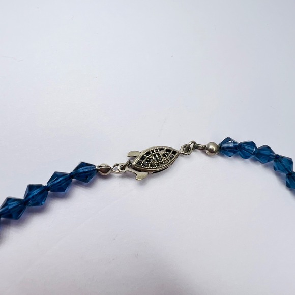 Vintage Faceted‎ Blue Glass Bead Necklace and Handmade Earring Set Boho Hippie - Picture 5 of 10